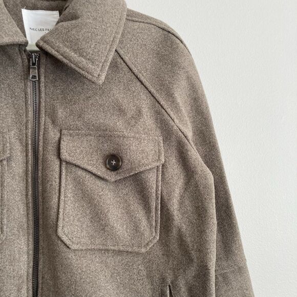 Avec Les Filles Anthropologie Jacket Cropped Button Up Shacket Tan Large Brown - Picture 5 of 11